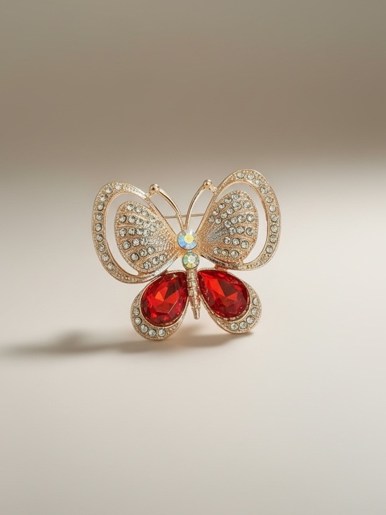 Vintage Jewelry - Butterfly Brooch with Red Crystal Wings